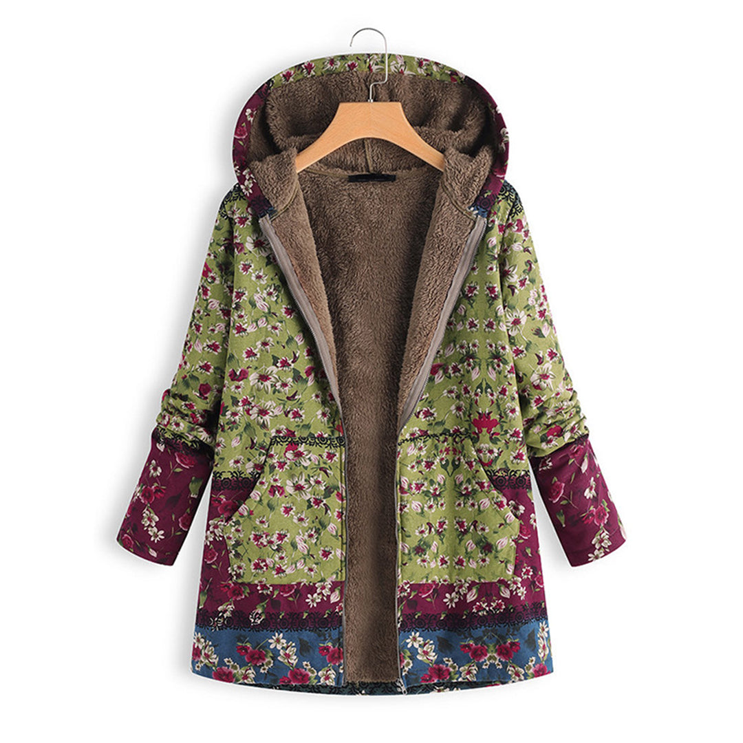 Blumenmuster Jacke mit Reißverschluss und Fleece-Futter-Grün-S-Luzern Mode