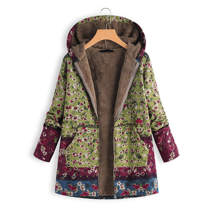 Blumenmuster Jacke mit Reißverschluss und Fleece-Futter-Grün-S-Luzern Mode