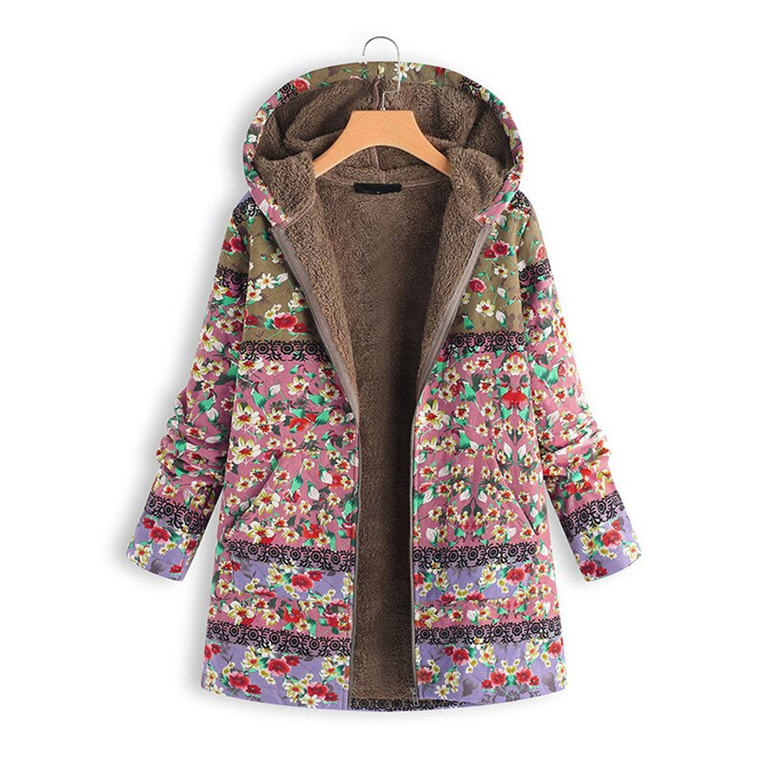 Blumenmuster Jacke mit Reißverschluss und Fleece-Futter-Rosa-S-Luzern Mode
