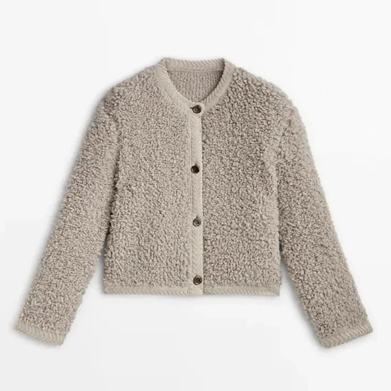 Damen Shearling Jacke - Modische Winterbekleidung Online-Khaki-S-Luzern Mode