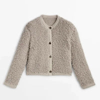 Damen Shearling Jacke - Modische Winterbekleidung Online-Khaki-S-Luzern Mode