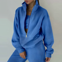 Damen Jogginganzug mit Reißverschluss - Bequemer Freizeitanzug-Blau-S-Luzern Mode