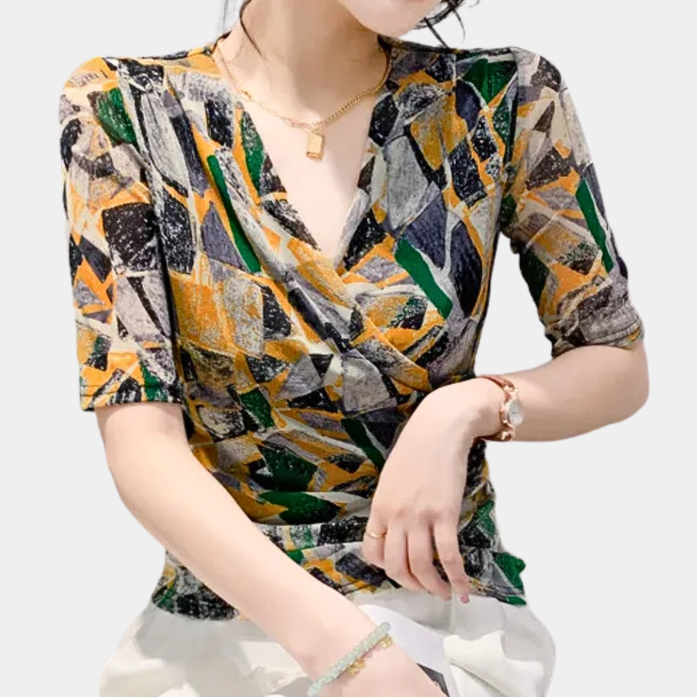 Abstrakte Damenbluse mit Muster - Elegante Freizeitmode-XS-Luzern Mode
