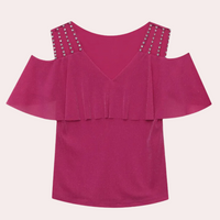 Schulterfreies Damen Top mit Perlen und Volant Design-Luzern Mode