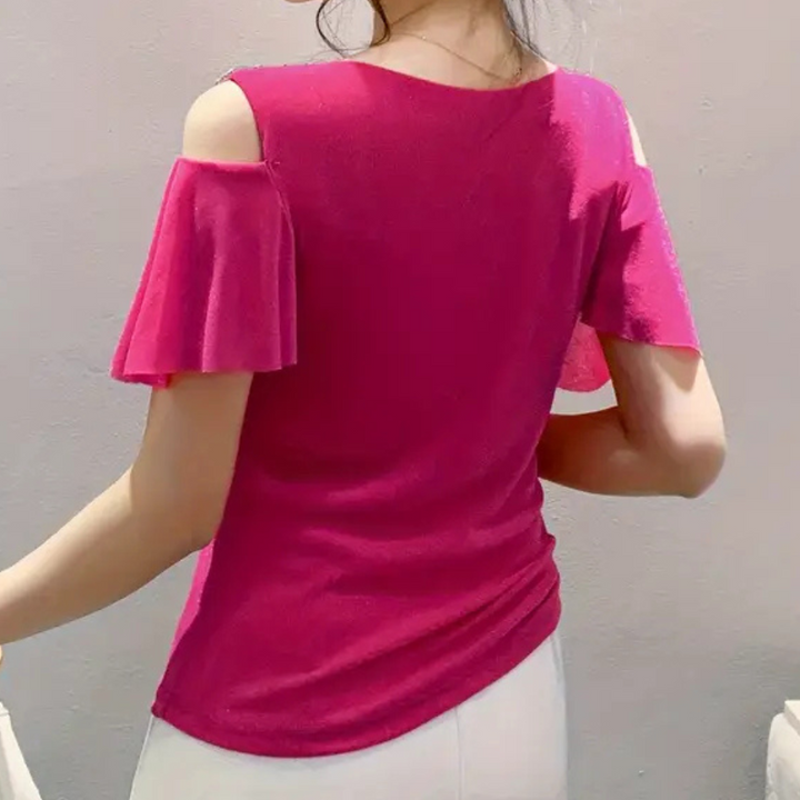 Schulterfreies Damen Top mit Perlen und Volant Design-Luzern Mode