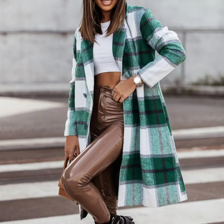 Damen Wollmantel kariert elegant Herbst Wintermode-Luzern Mode