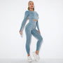 Nahtloses Damen Sport Set - Fitness Leggings und Top-Blau-S-Luzern Mode