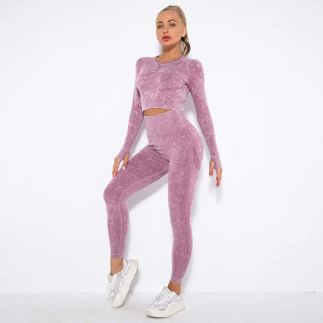 Nahtloses Damen Sport Set - Fitness Leggings und Top-Bordeauxrot-S-Luzern Mode
