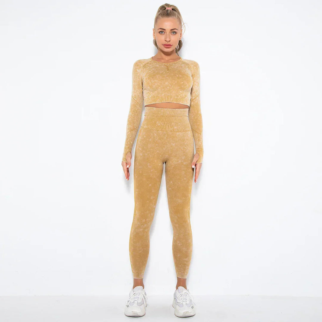Nahtloses Damen Sport Set - Fitness Leggings und Top-Gelb-M-Luzern Mode