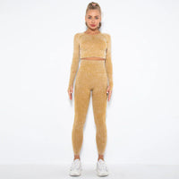 Nahtloses Damen Sport Set - Fitness Leggings und Top-Gelb-M-Luzern Mode