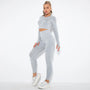 Nahtloses Damen Sport Set - Fitness Leggings und Top-Hellgrau-M-Luzern Mode