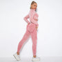 Nahtloses Damen Sport Set - Fitness Leggings und Top-Hellrot-L-Luzern Mode