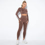 Nahtloses Damen Sport Set - Fitness Leggings und Top-Kaffee-L-Luzern Mode