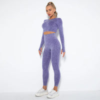 Nahtloses Damen Sport Set - Fitness Leggings und Top-Lila-M-Luzern Mode
