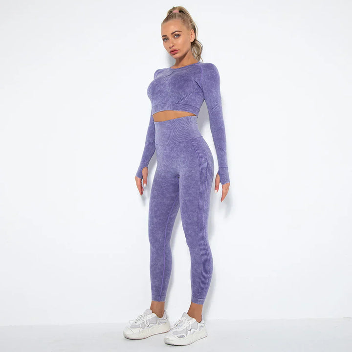 Nahtloses Damen Sport Set - Fitness Leggings und Top-Lila-M-Luzern Mode