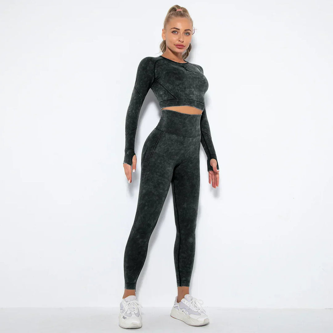 Nahtloses Damen Sport Set - Fitness Leggings und Top-Schwarz-L-Luzern Mode