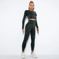 Nahtloses Damen Sport Set - Fitness Leggings und Top-Schwarz-L-Luzern Mode