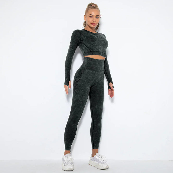 Nahtloses Damen Sport Set - Fitness Leggings und Top-Schwarz-L-Luzern Mode