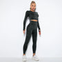 Nahtloses Damen Sport Set - Fitness Leggings und Top-Schwarz-L-Luzern Mode