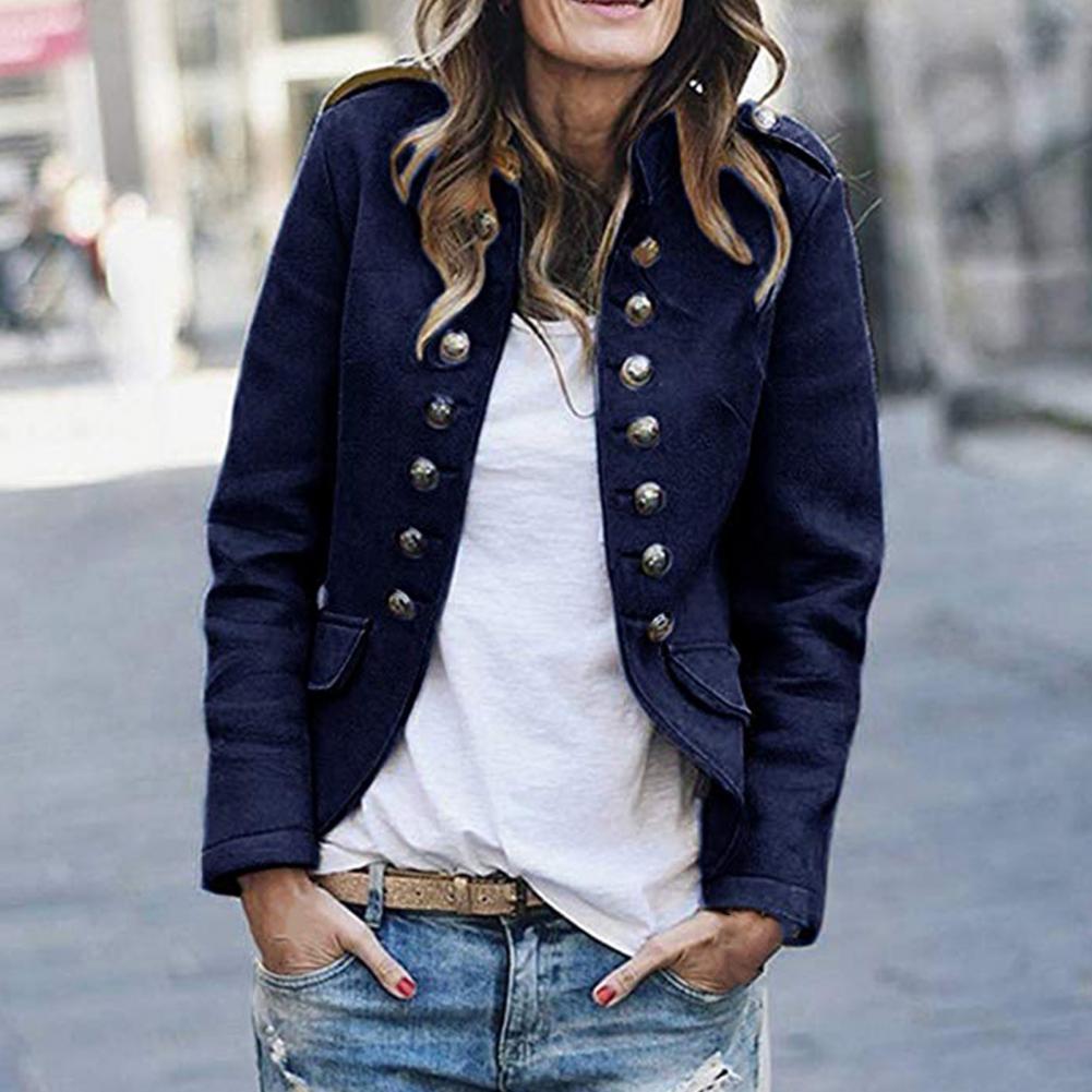 Damenblazer mit Stehkragen und Knopfleiste - Elegant-Blau-S-Luzern Mode