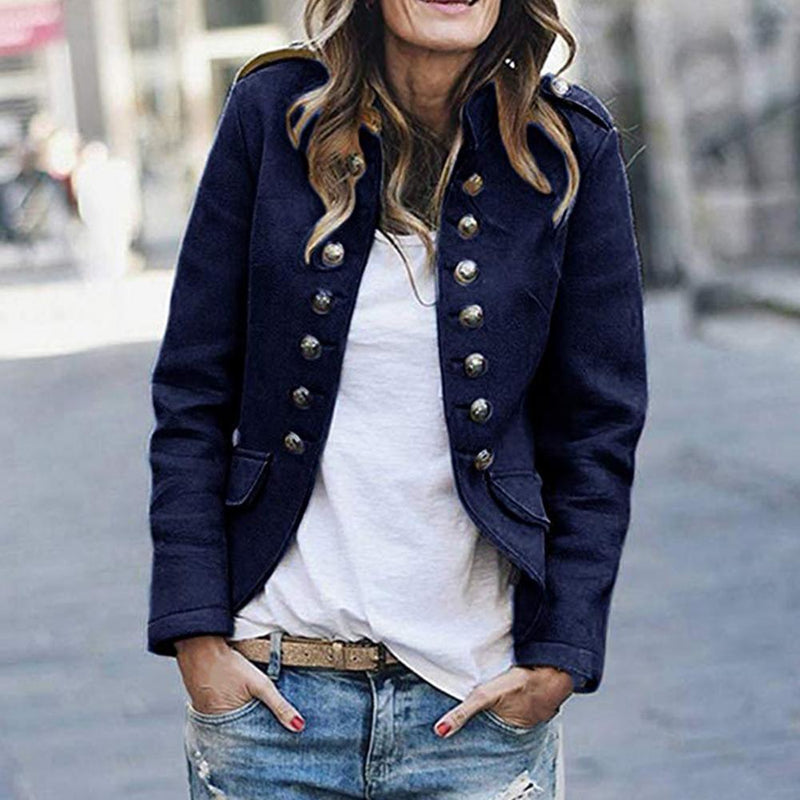 Damenblazer mit Stehkragen und Knopfleiste - Elegant-Blau-S-Luzern Mode
