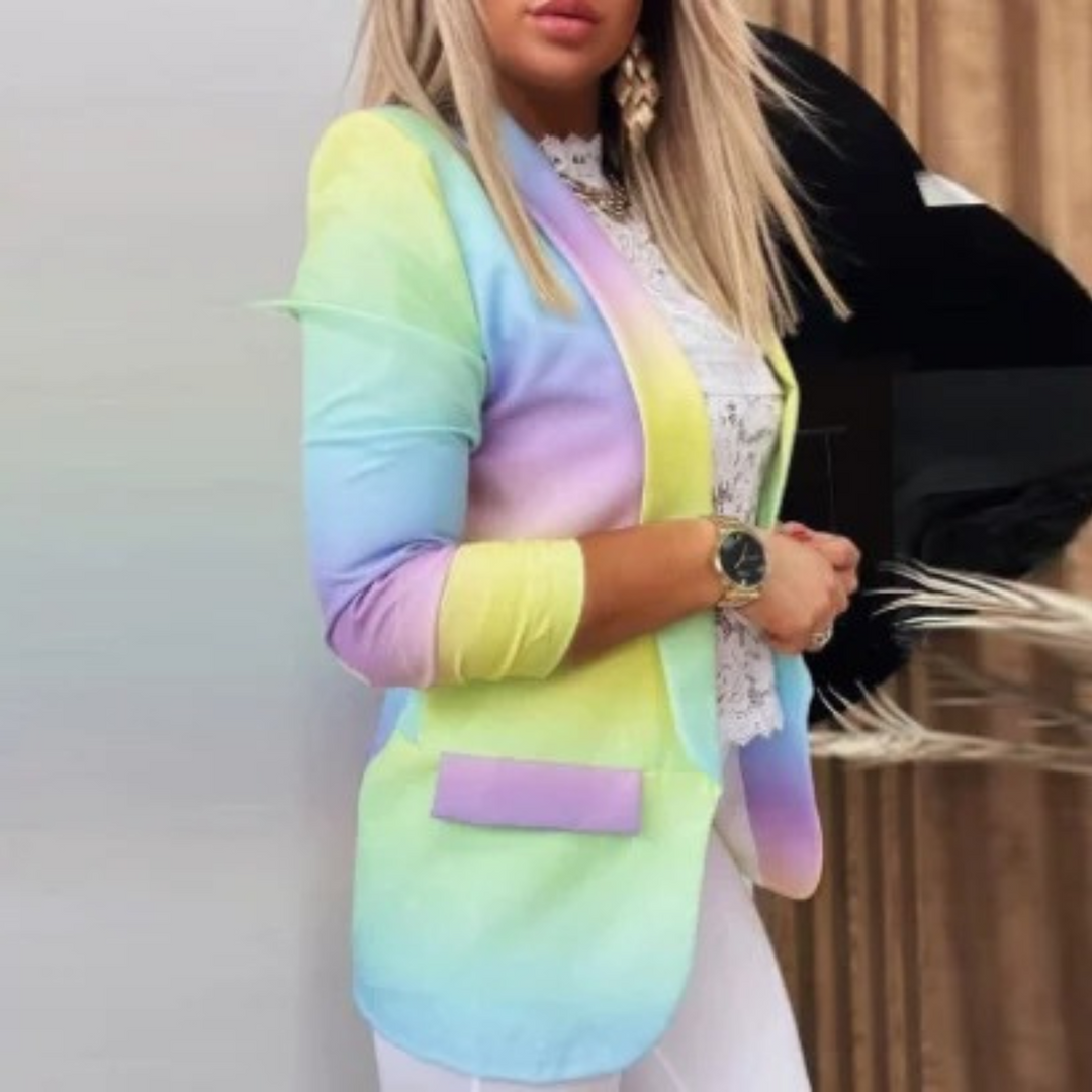 Damenblazer mit Schmetterlingsmuster - Eleganter Look-Gelb-Lila-S-Luzern Mode