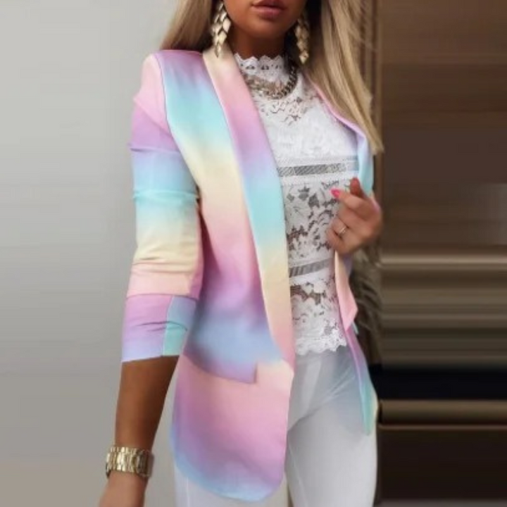 Damenblazer mit Schmetterlingsmuster - Eleganter Look-Rosa-Blau-S-Luzern Mode