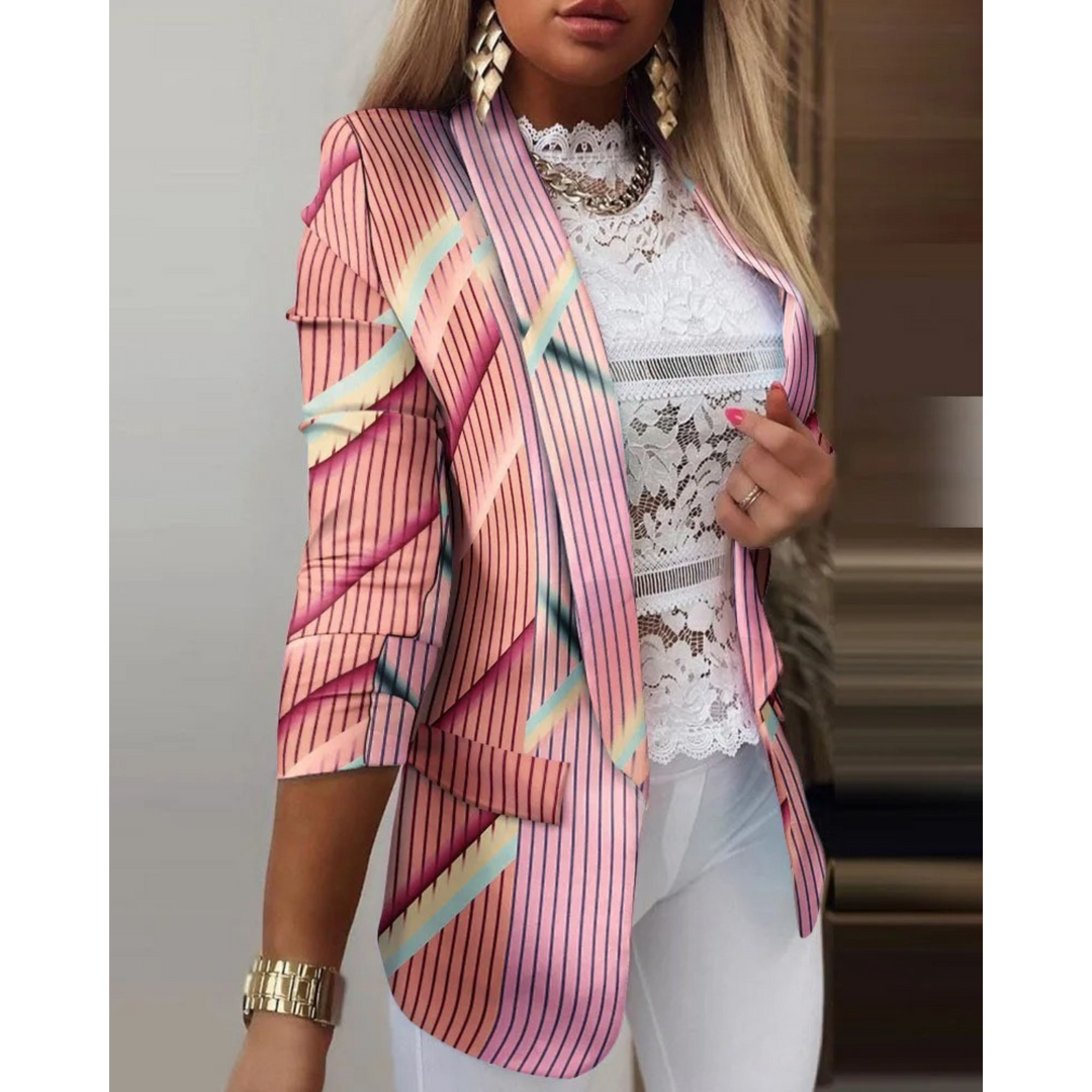 Damenblazer mit Schmetterlingsmuster - Eleganter Look-Rosa-S-Luzern Mode