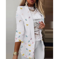 Damenblazer mit Schmetterlingsmuster - Eleganter Look-Weiß-S-Luzern Mode