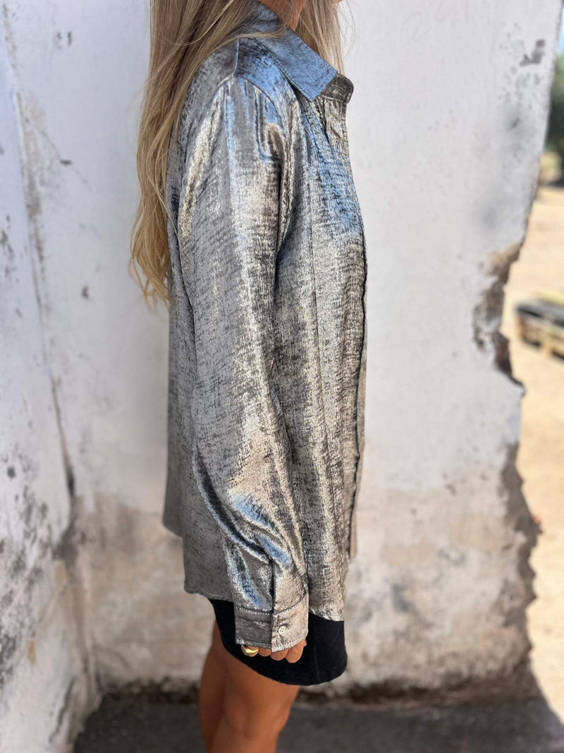 Damen Bluse aus Samt mit Knopfleiste und Kragen-Luzern Mode