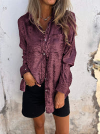 Damen Bluse aus Samt mit Knopfleiste und Kragen-Rot-S-Luzern Mode