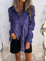 Damen Bluse aus Samt mit Knopfleiste und Kragen-Violett-S-Luzern Mode