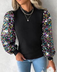 Pailletten-Pullover mit Puffärmeln für Damen - Party Look-S-Luzern Mode