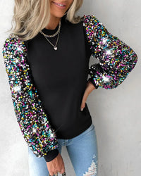 Pailletten-Pullover mit Puffärmeln für Damen - Party Look-Luzern Mode