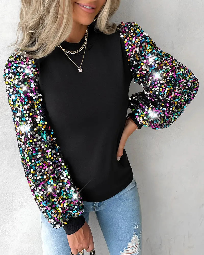 Pailletten-Pullover mit Puffärmeln für Damen - Party Look-Luzern Mode