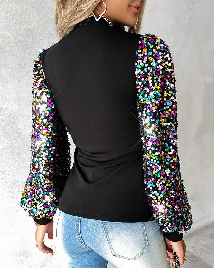 Pailletten-Pullover mit Puffärmeln für Damen - Party Look-Luzern Mode