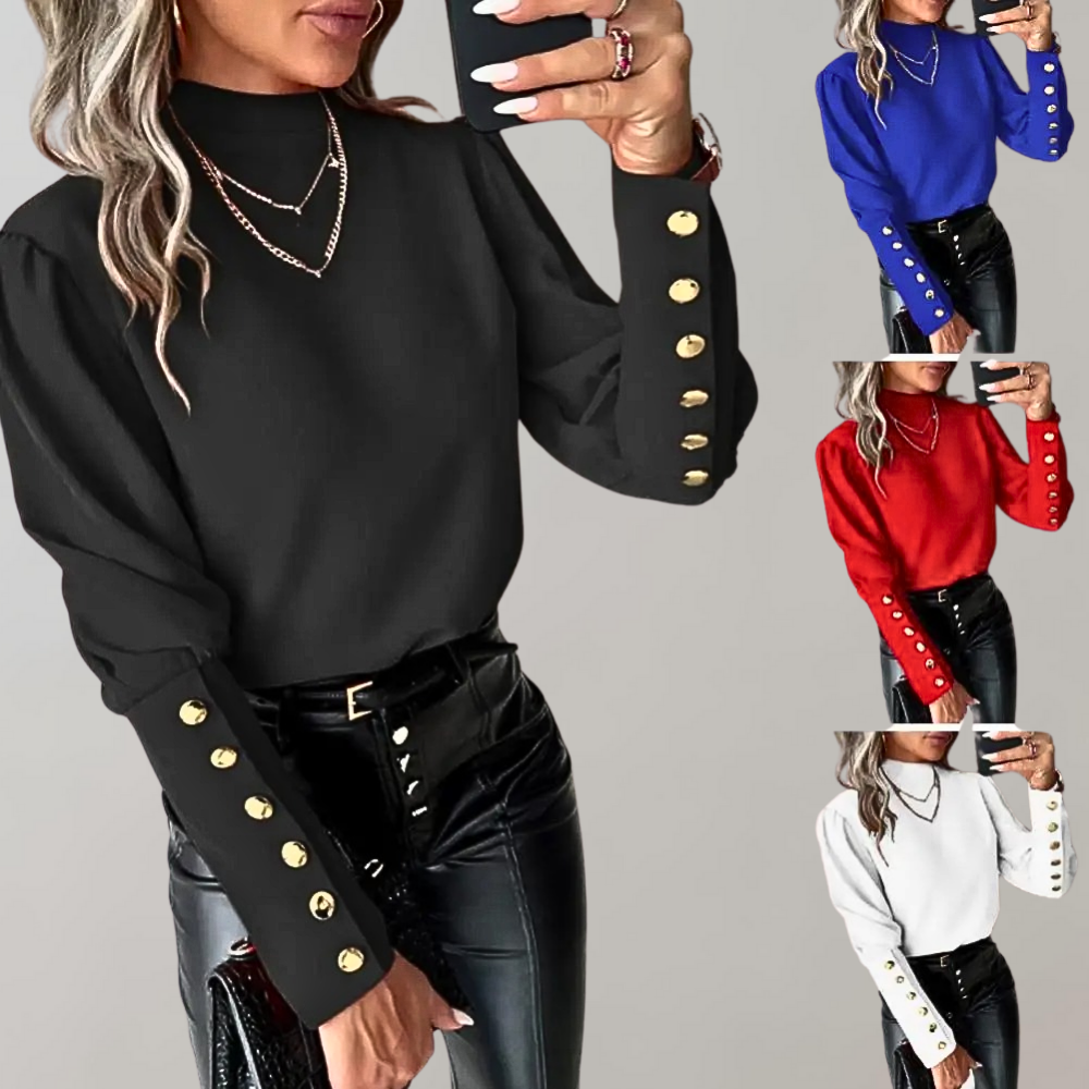 Damen Bluse mit Goldknöpfen und Puffärmeln - Elegant-Luzern Mode