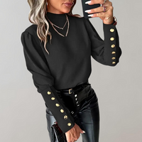 Damen Bluse mit Goldknöpfen und Puffärmeln - Elegant-Schwarz-S-Luzern Mode