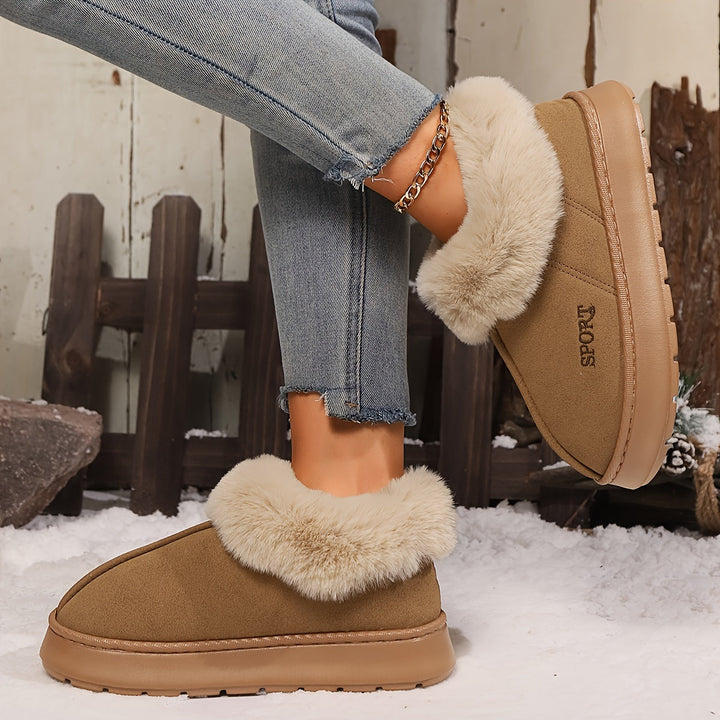 Damen Winter Hausschuhe mit Kunstfell und rutschfester Sohle-Luzern Mode