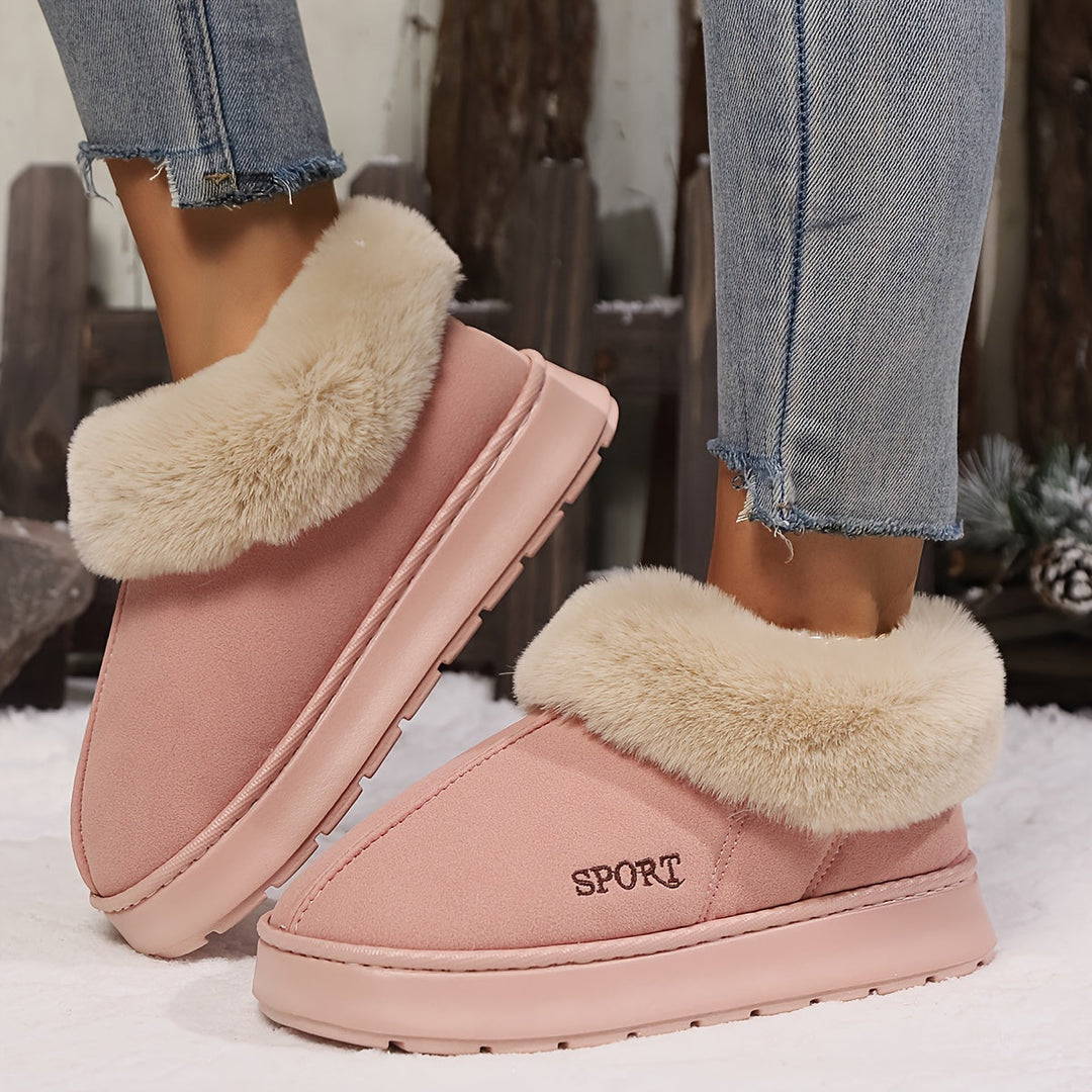 Damen Winter Hausschuhe mit Kunstfell und rutschfester Sohle-Roze-35-Luzern Mode