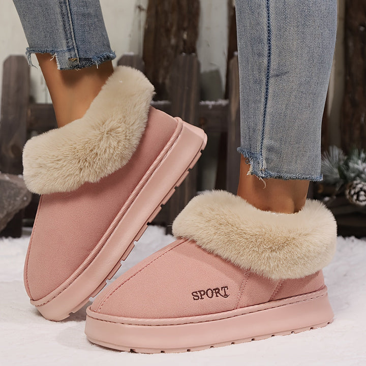 Damen Winter Hausschuhe mit Kunstfell und rutschfester Sohle-Roze-35-Luzern Mode