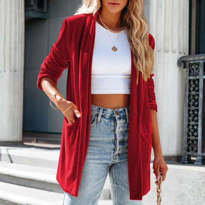 Damen Strickjacke Langarm Offene Front Casual Cardigan-Bordeauxrot-XS-Luzern Mode