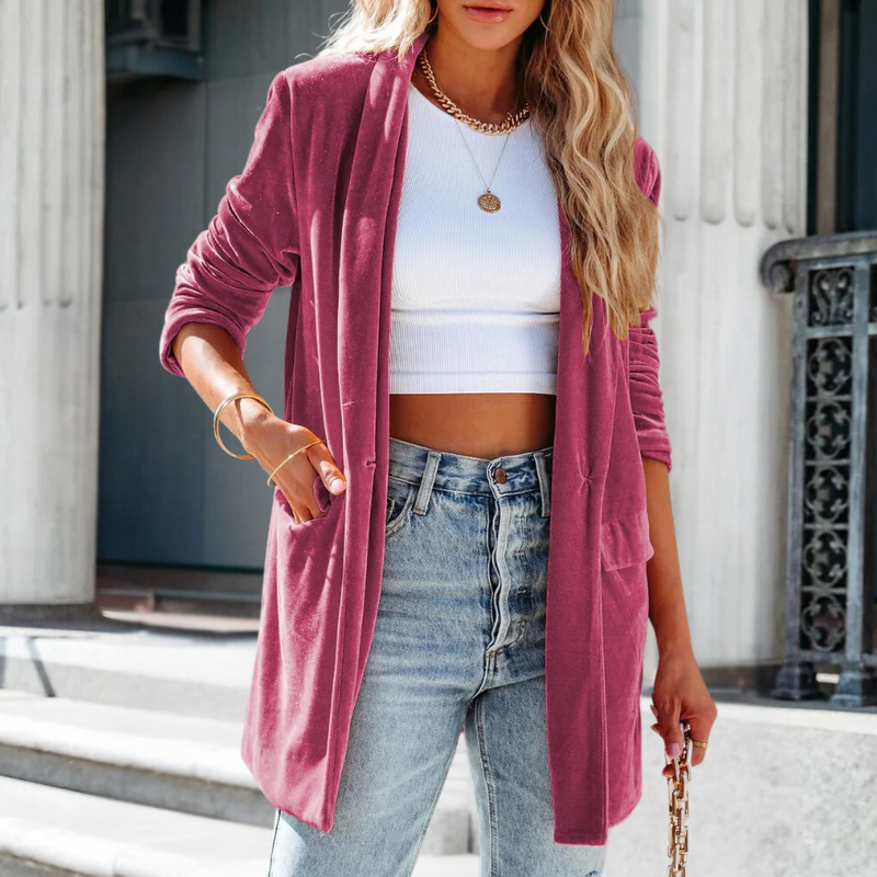 Damen Strickjacke Langarm Offene Front Casual Cardigan-Rosa-XS-Luzern Mode