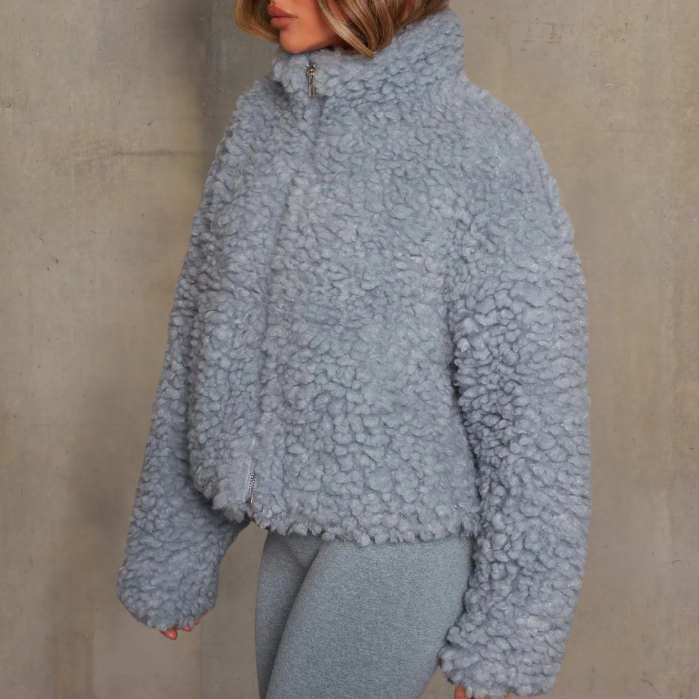 Damen Shearling Jacke - Modische Winterjacke für Frauen-Blau-XS-Luzern Mode