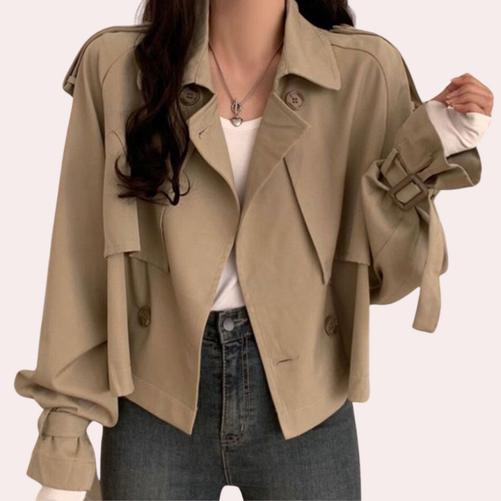 Damen Trenchcoat mit Gürtel - Eleganter Übergangsmantel-Khaki-Luzern Mode