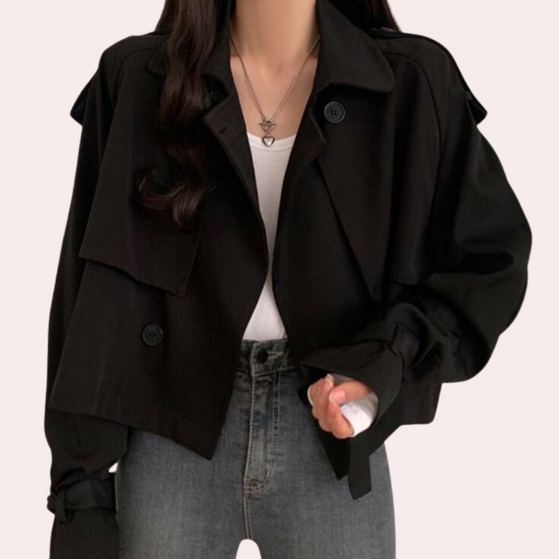 Damen Trenchcoat mit Gürtel - Eleganter Übergangsmantel-Schwarz-Luzern Mode