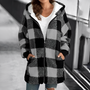 Damen Karo Fleecejacke mit Kapuze und Reißverschluss-Grau-S-Luzern Mode