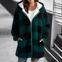 Damen Karo Fleecejacke mit Kapuze und Reißverschluss-Grün-S-Luzern Mode