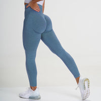 Damen Sport Leggings - Nahtlose Fitness Tights für Yoga-Blau-S-Luzern Mode