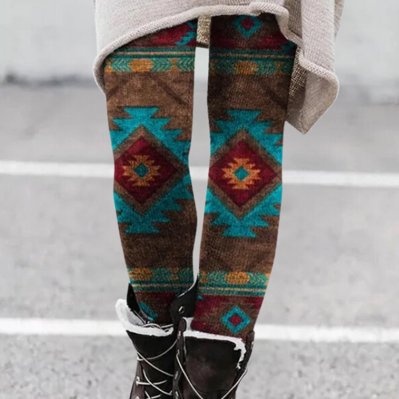 Aztekenmuster Leggings Damen - Bequeme Ethno-Mode-Blau-XS-Luzern Mode
